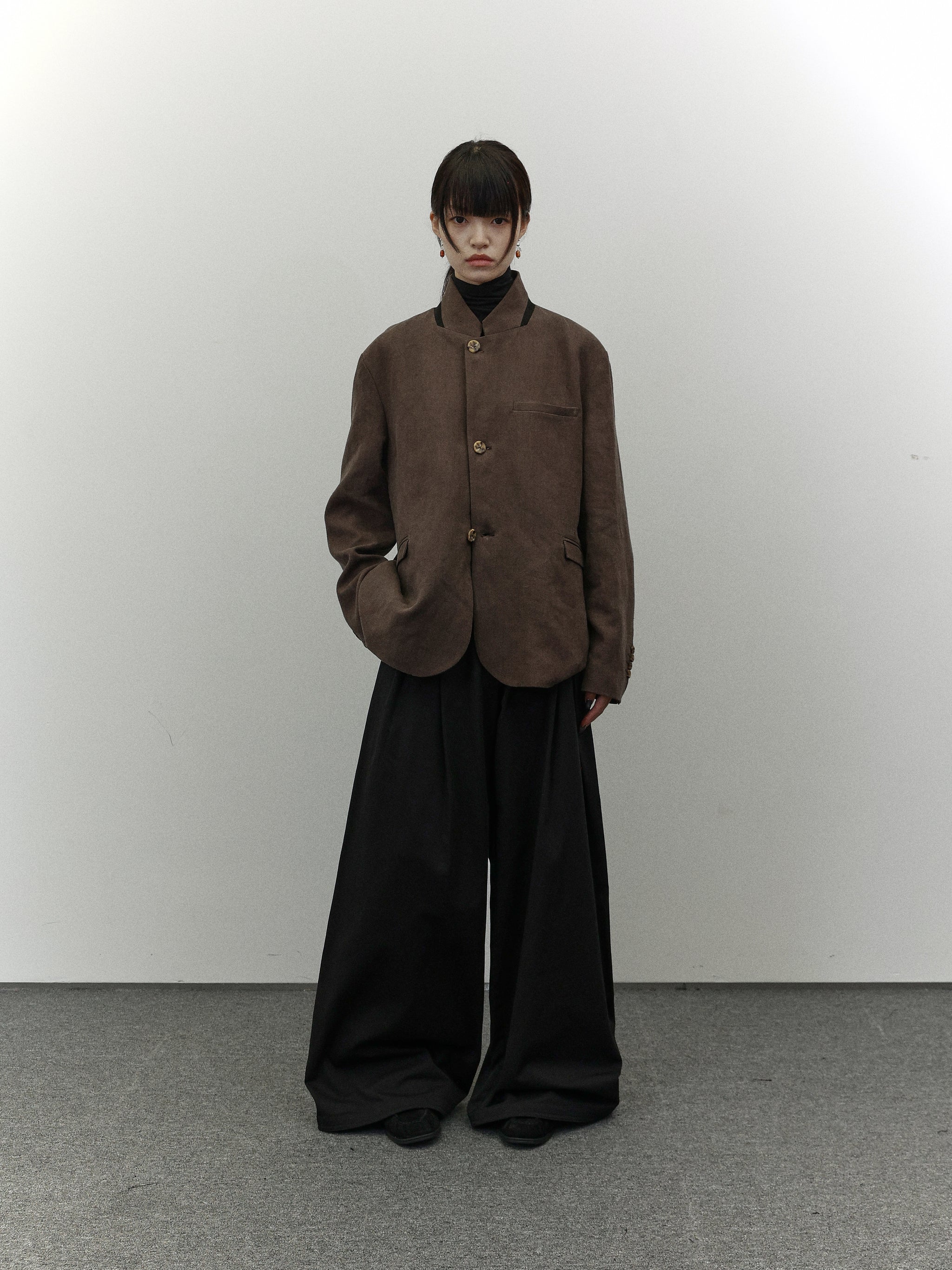 ROARINGWILD HIGH TWIST HEMP STAND COLLAR BLAZER | AW2026 Brown
